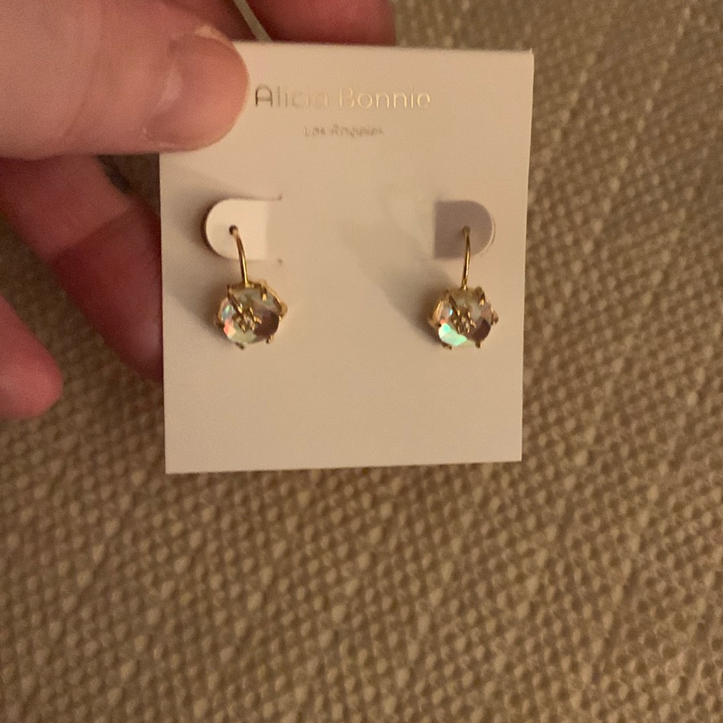 Alicia Bonnie Gem Star Gold Dichroic Glass Drop Earrings Brand New